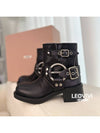 Vintage Look Leather Middle Boots Black - MIU MIU - BALAAN 4