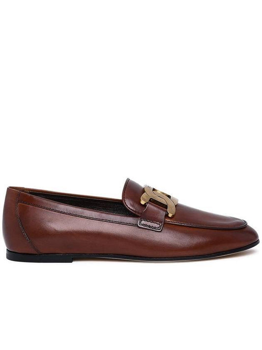 Women's Brushed Leather Logo Metal Chain Loafers Brown - TOD'S - BALAAN.