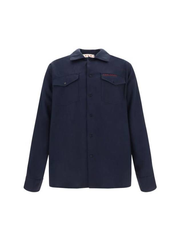 Logo Relaxed Fit Virgin Wool Long Sleeve Shirt Navy - MARNI - BALAAN 1