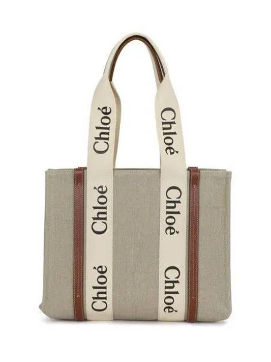 Woody Canvas Medium Tote Bag Brown Beige - CHLOE - BALAAN 2