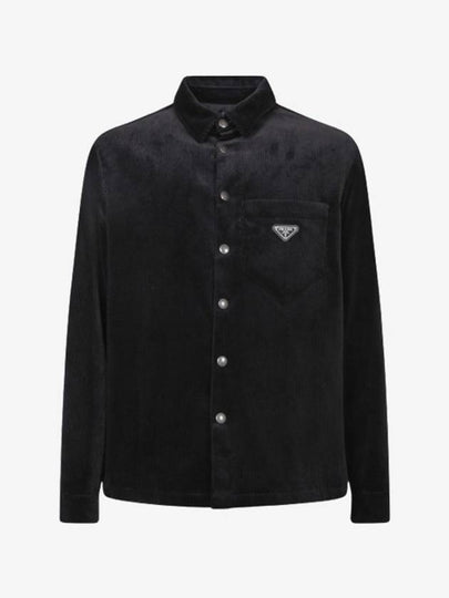 Corduroy Enamel Triangle Logo Long Sleeve Shirt Black - PRADA - BALAAN 2