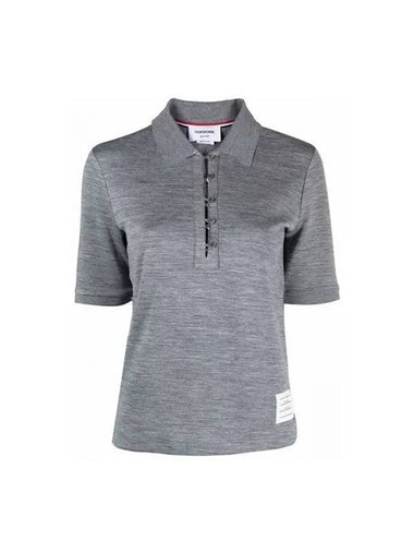 Double Face Silk Cotton Pearl Flower Button Polo Shirt Navy - THOM BROWNE - BALAAN 1