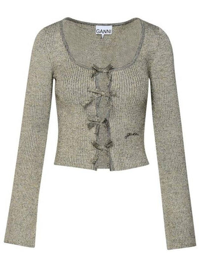 Sparkle Rib Tie Band Lurex Polyester Blouse Grey - GANNI - BALAAN 2