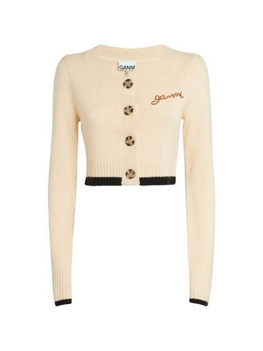 Women's Wool Cashmere Crop Cardigan Ivory - GANNI - BALAAN 1