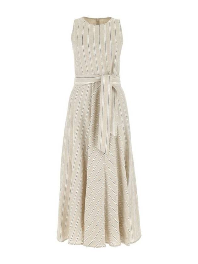 Aerovia Striped Belt Linen Sleeveless Midi Dress Sand - MAX MARA - BALAAN 2