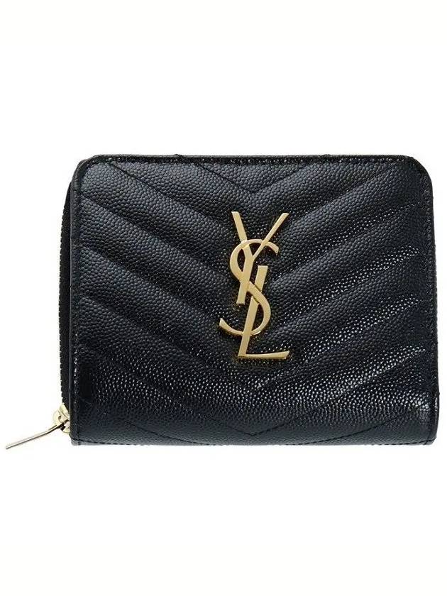 Monogram Zipper Grained Leather Half Wallet Black - SAINT LAURENT - BALAAN 3