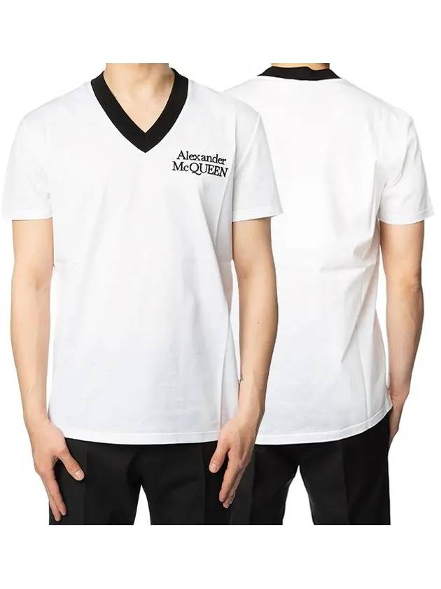 Embroiderd Logo V-neck Short Sleeve T-shirt White - ALEXANDER MCQUEEN - BALAAN 2