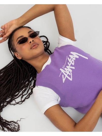 Women's Logo Knit Vest Purple - STUSSY - BALAAN 2