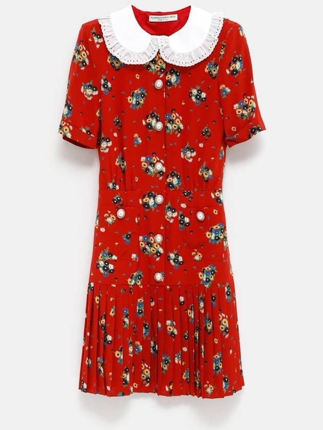 Daisy Print Silk Pleated Mini Dress with Collar - ALESSANDRA RICH - BALAAN 1