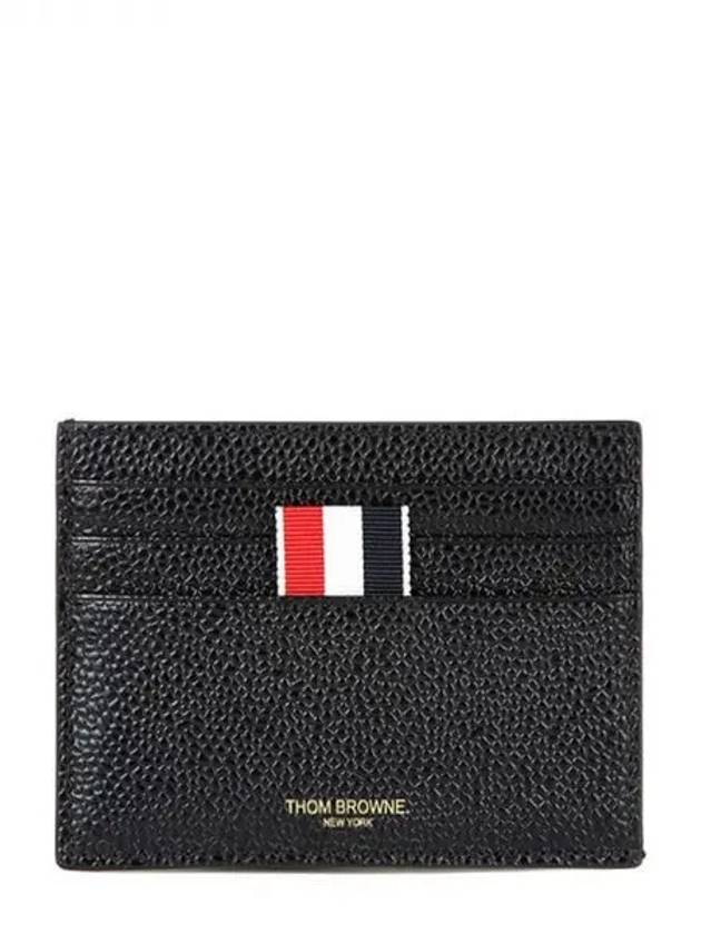 Pebble Grain Leather Stripe Note Compartment Card Wallet Black - THOM BROWNE - BALAAN 2