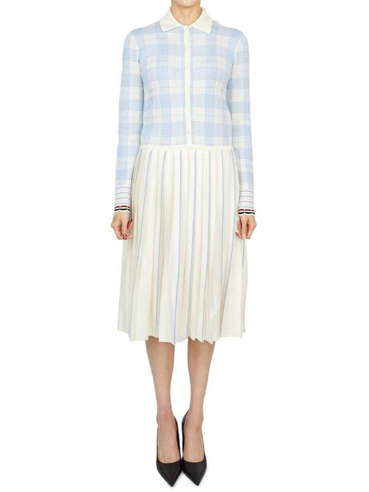 Hairline Check Merino Scalloped Long Dress White - THOM BROWNE - BALAAN 2