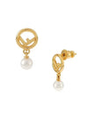 Logo Pearl Pendant Earrings Gold - FENDI - BALAAN 2