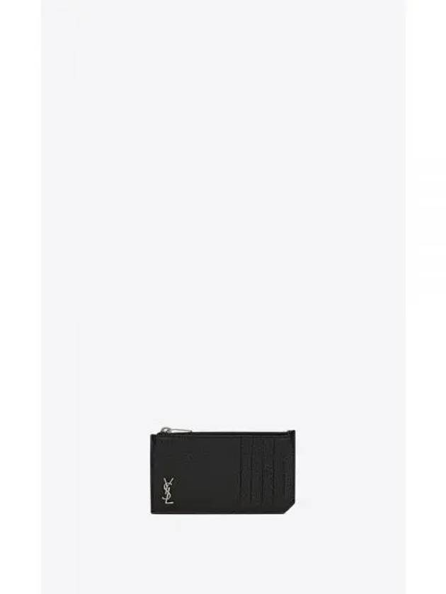 Tiny Cassandre Fragment Zipper Card Wallet Black - SAINT LAURENT - BALAAN 2