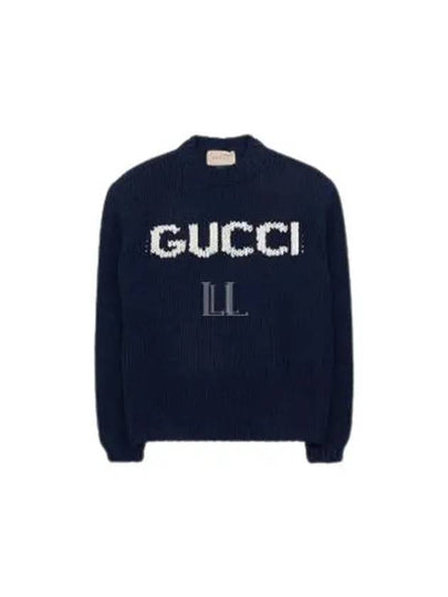 Logo Intarsia Wool Knit Top Navy - GUCCI - BALAAN 2