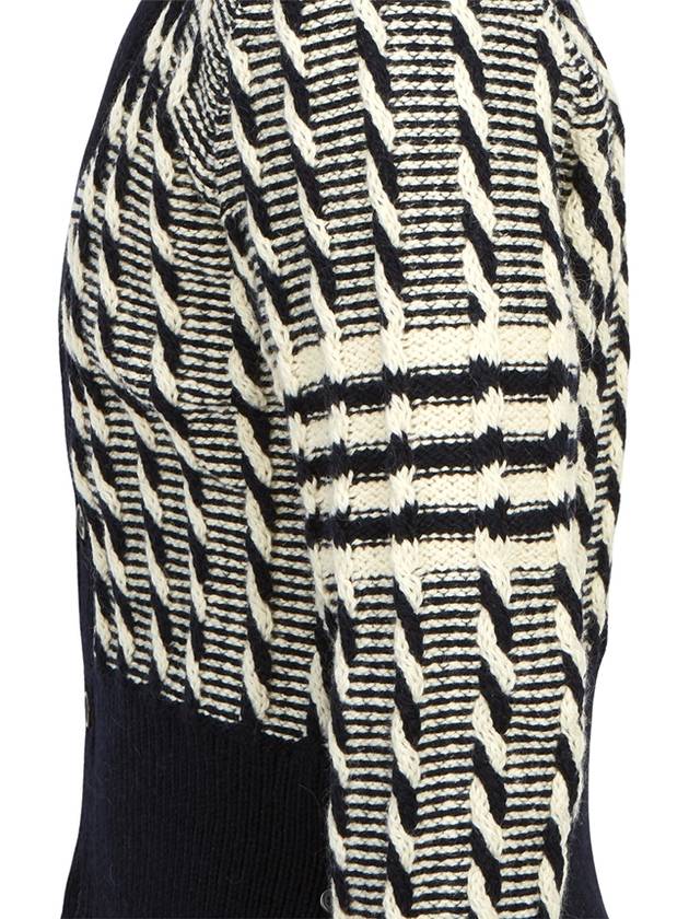 4-bar V-neck Twist Cable Knit Cardigan Navy - THOM BROWNE - BALAAN 11