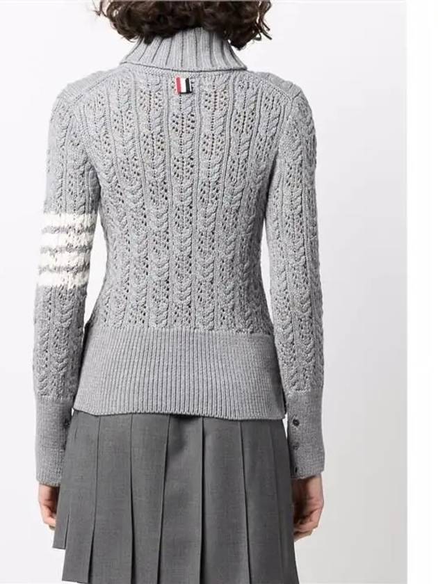 Women's 4 Bar Irish Pointelle Cable Merino Wool Turtleneck Grey - THOM BROWNE - BALAAN 5