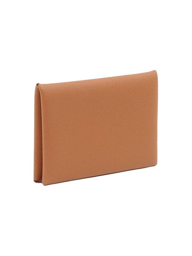 Caramel Absong Calfskin Calvi Card Holder B Engraved - HERMES - BALAAN 4