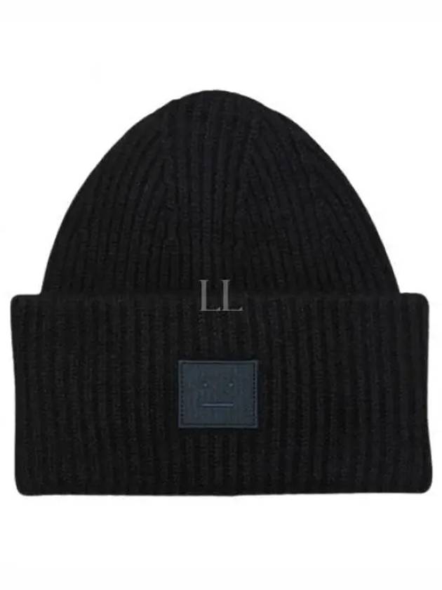 Face Patch Ribbed Wool Beanie Black - ACNE STUDIOS - BALAAN 2