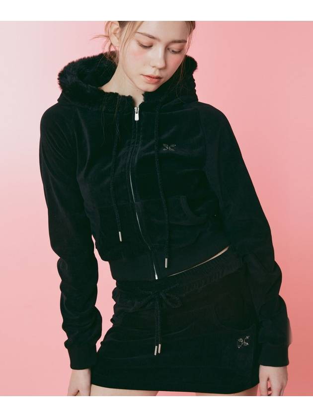 Velour Set Up Pocket Zip Up Hoodie Black - ETRE AU SOMMET - BALAAN 3