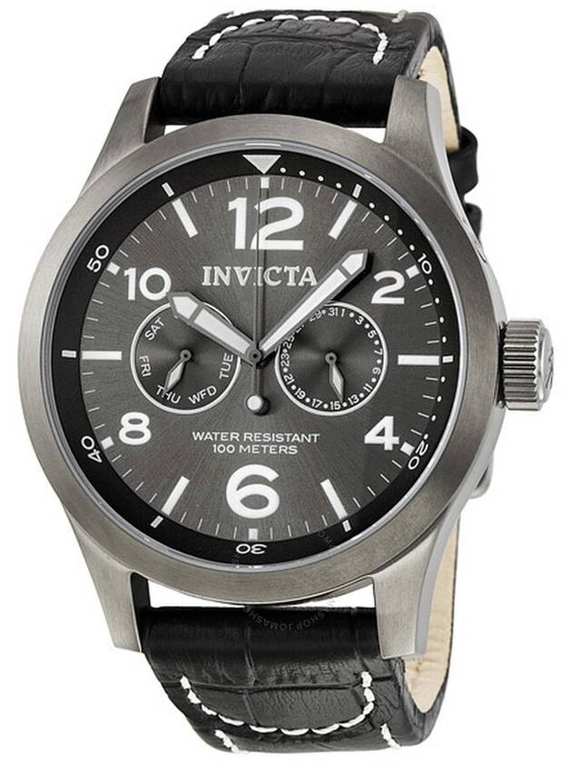 Invicta Specialty Military Grey Dial Black Leather Men's Watch 10492 - INVICTA - BALAAN 1