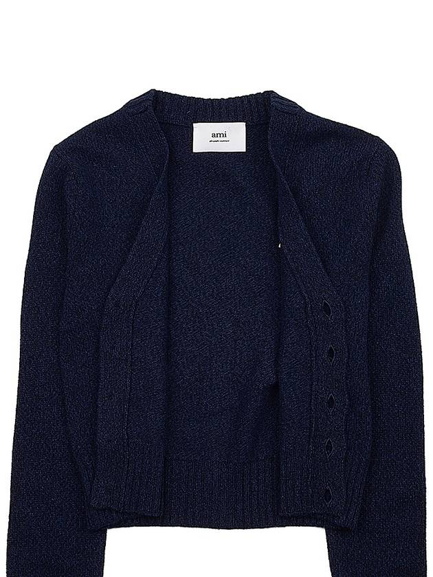 Embroidered Heart Logo Cashmere Cardigan Navy - AMI - BALAAN 9