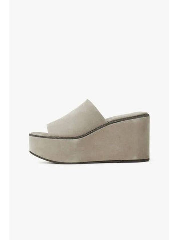 Women s Monili Trim Suede Wedge Slides Taupe - BRUNELLO CUCINELLI - BALAAN 1