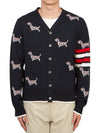 Hector 4 Bar V Neck Wool Cardigan Navy - THOM BROWNE - BALAAN 3