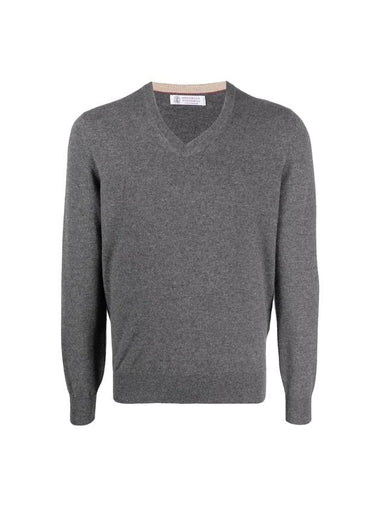 V-neck cashmere knit top gray - BRUNELLO CUCINELLI - BALAAN 1