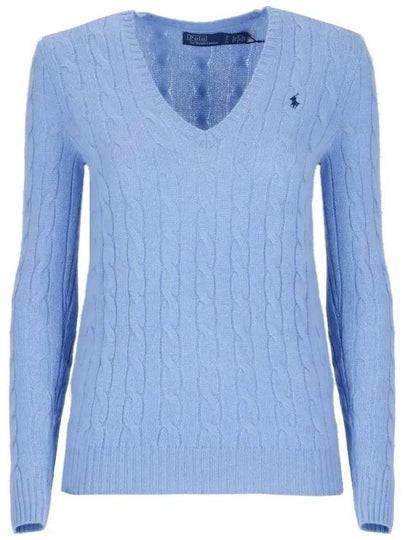 Kimberly Pony Logo Embroidered Cable Sweater Light Blue - POLO RALPH LAUREN - BALAAN 2