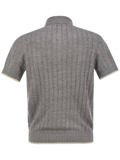 Linen and cotton knit polo shirt with contrasting detail - BRUNELLO CUCINELLI - BALAAN 2