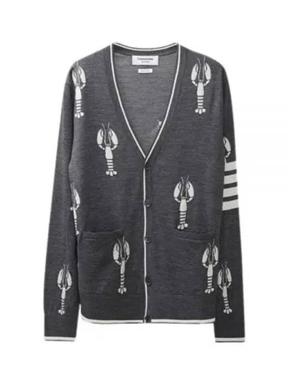 Lobster Merino Relaxed V-neck Cardigan Medium Grey - THOM BROWNE - BALAAN 2