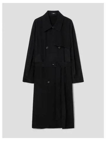 Women s Airy Viscose Double Breasted Trench Coat Jacket Black Domestic Product - THEORY - BALAAN 1