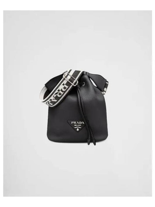 Logo Flo Leather Bucket Bag Black - PRADA - BALAAN 2