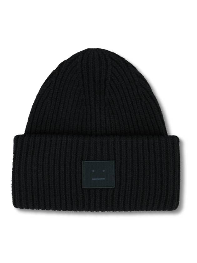 Face Patch Ribbed Wool Beanie Black - ACNE STUDIOS - BALAAN 2