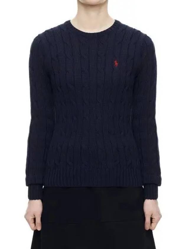 W slim fit cable knit sweater navy - POLO RALPH LAUREN - BALAAN 1