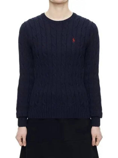 W slim fit cable knit sweater navy - POLO RALPH LAUREN - BALAAN 1