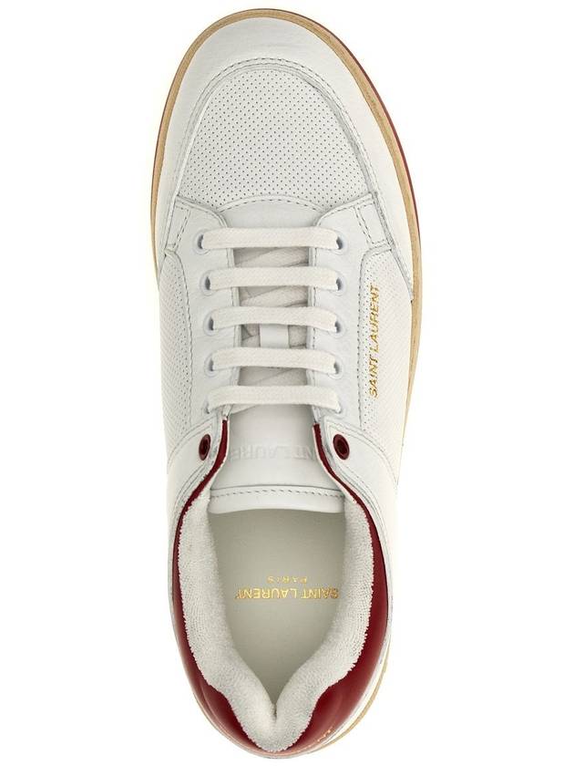 Crack Lace Up Calf Leather Low Top Sneakers White Red - SAINT LAURENT - BALAAN 5