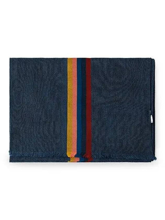 Striped Fringe Wool Silk Muffler Navy - PAUL SMITH - BALAAN 1