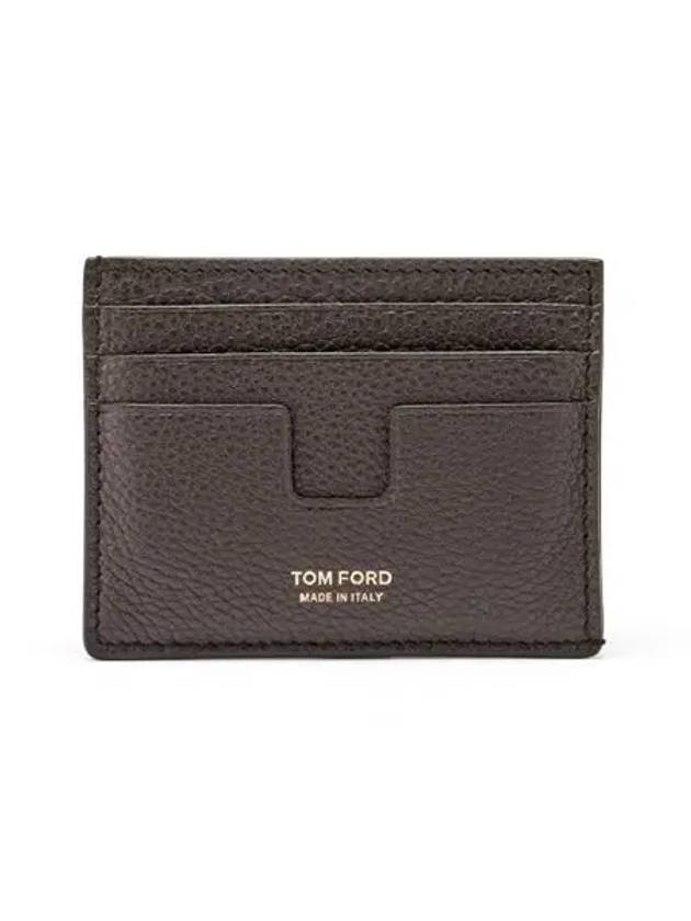 T-Line Logo Grain Leather Card Wallet Brown - TOM FORD - BALAAN 3