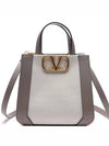 V Logo Signature Leather Tote Bag Grey - VALENTINO - BALAAN 3