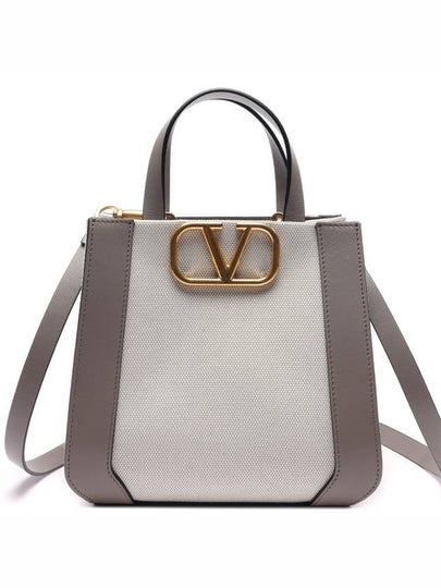 V Logo Signature Leather Tote Bag Grey - VALENTINO - BALAAN 2