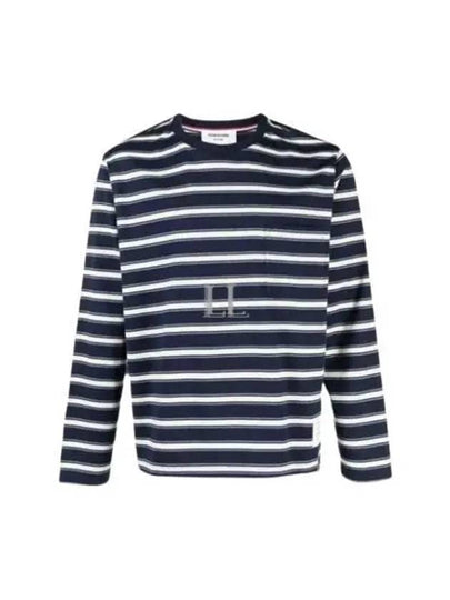 Stripe Jersey Oversized Long Sleeve T-Shirt Navy - THOM BROWNE - BALAAN 2