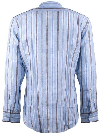 Etro Light Blue Linen Striped Shirt With Logo - ETRO - BALAAN 2