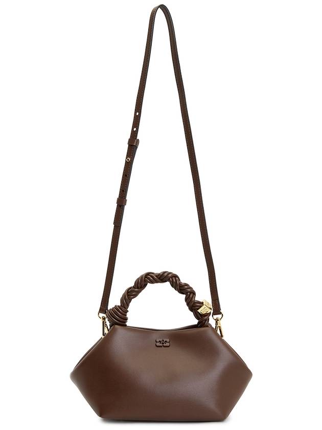 Logo twisted Handle Small Leather Tote Bag Brown - GANNI - BALAAN 7