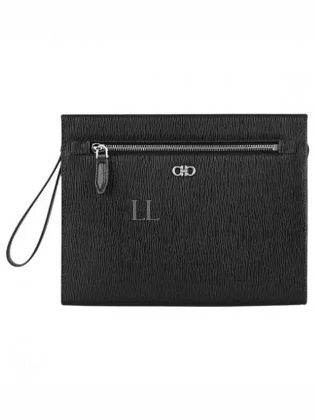 Men's Gancini Logo Leather Clutch Bag Black - SALVATORE FERRAGAMO - BALAAN 2