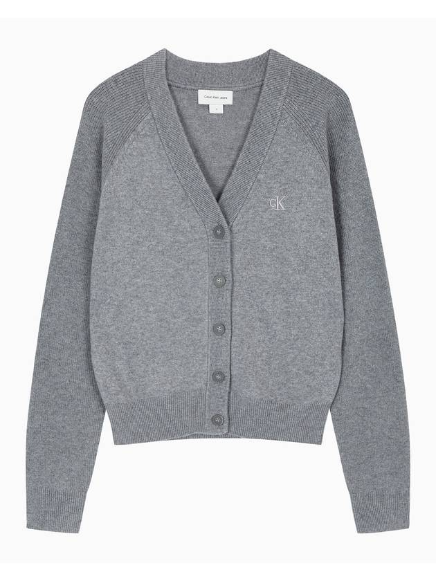 Jeans V-Neck Rib Knit Cardigan Grey Heather - CALVIN KLEIN - BALAAN 1