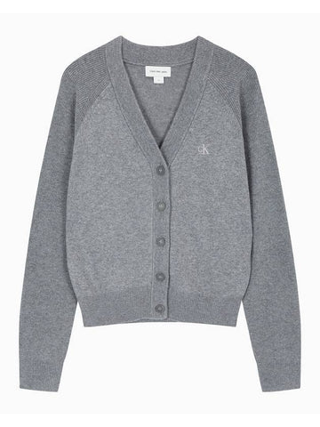 Jeans V-Neck Rib Knit Cardigan Grey Heather - CALVIN KLEIN - BALAAN 1