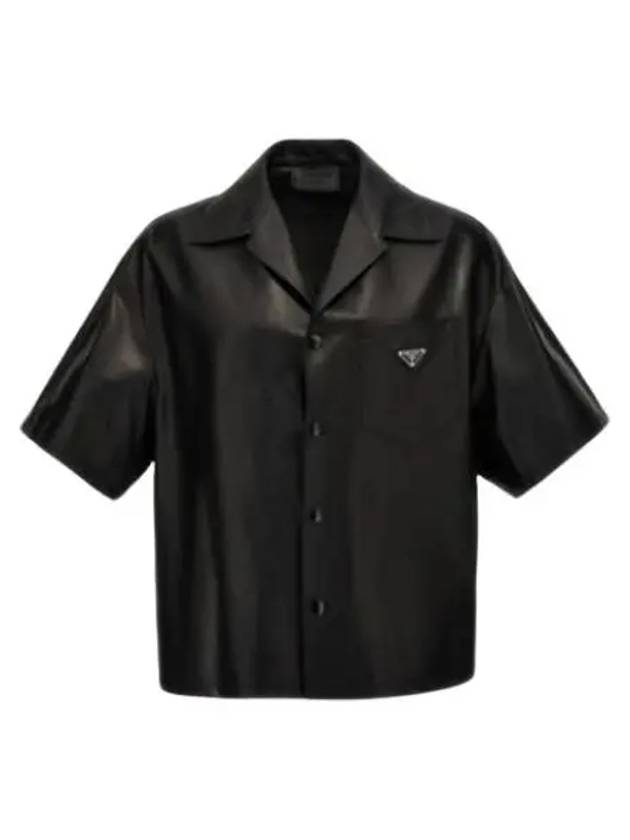 Triangle Logo Nappa Leather Short Sleeve Shirt Black - PRADA - BALAAN 2