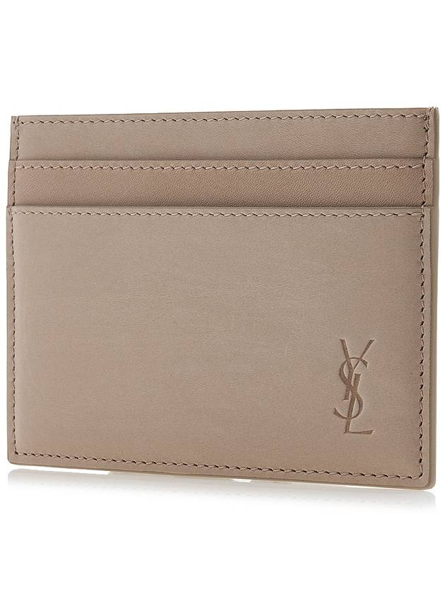 Cassandre Debossed Logo Leather Card Wallet Beige - SAINT LAURENT - BALAAN 3