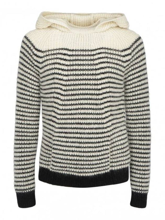 Striped Hooded Wool Knit Top Black Ivory - SAINT LAURENT - BALAAN 1